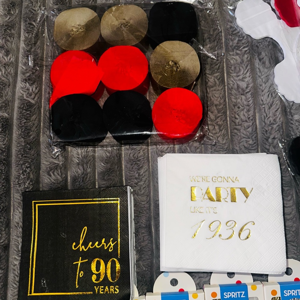 90th Birthday Party Supplies LOT - Red, Black, Gold - Picture 5 of 14